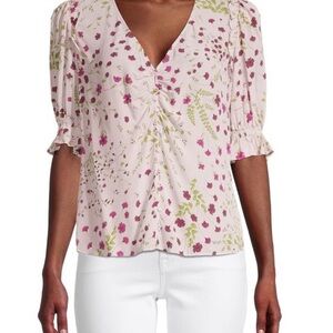 Joie Anevy Floral Puff Sleeve pink blouse